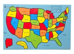 Vintage United States Map & Capital Wooden Jigsaw Puzzle USA